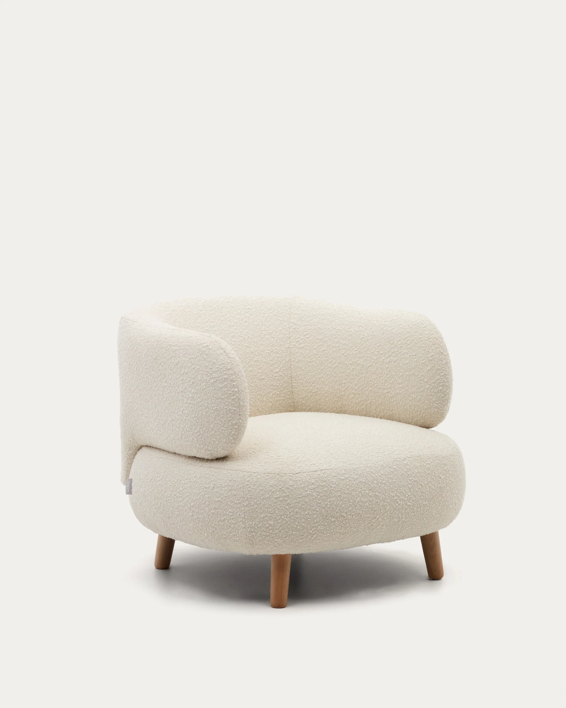 Luisa armchair in white boucl� with solid beech wood legs