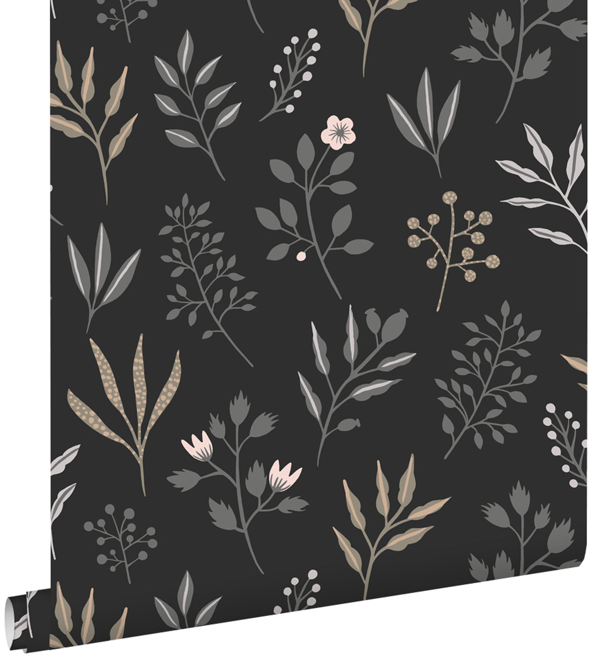 ESTAhome behang bloemmotief in Scandinavische stijl zwart - 53 cm x 10.05 m - 139083