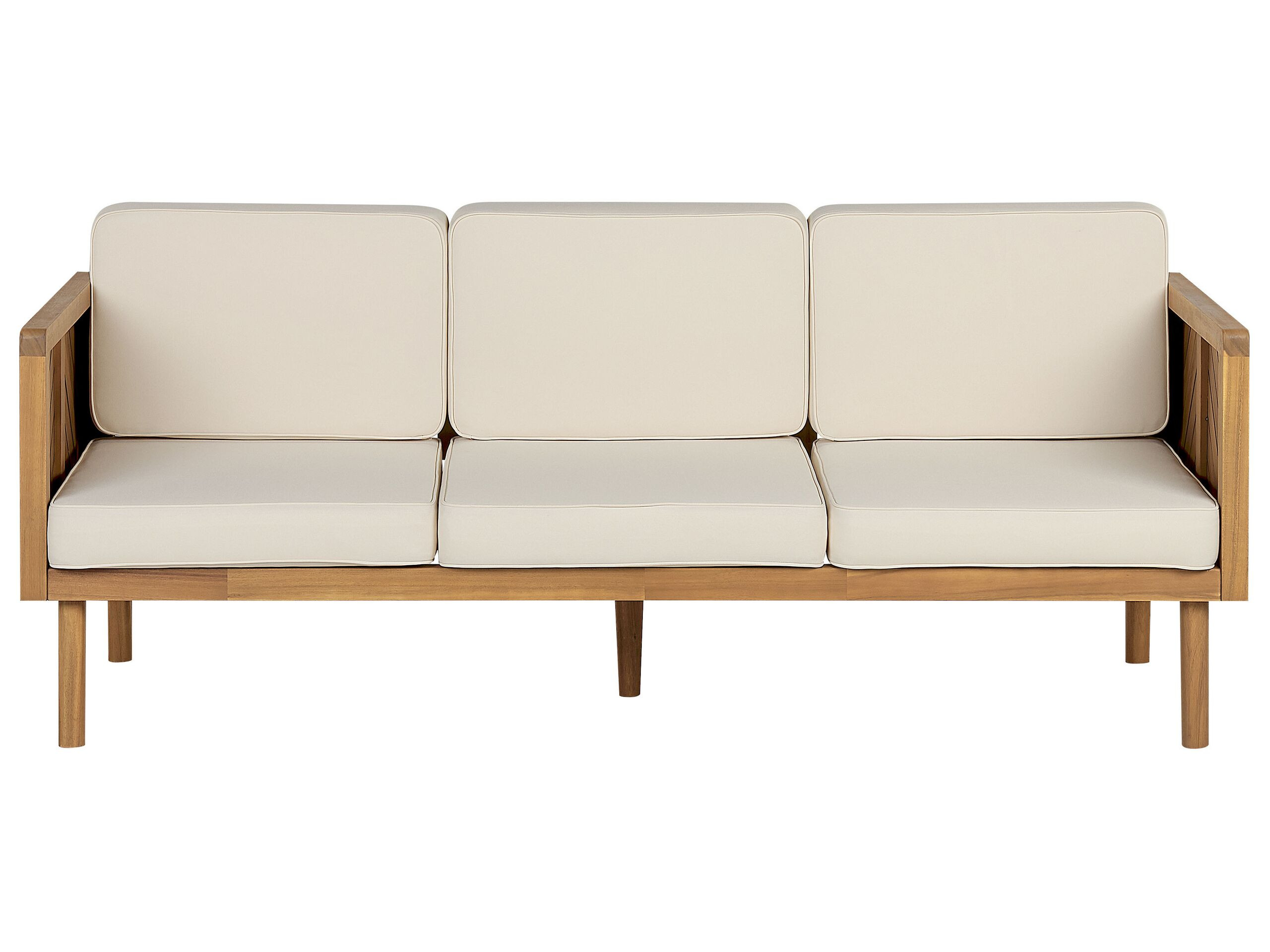 Sofa trzyosobowa drewniana jasna z poduszkami