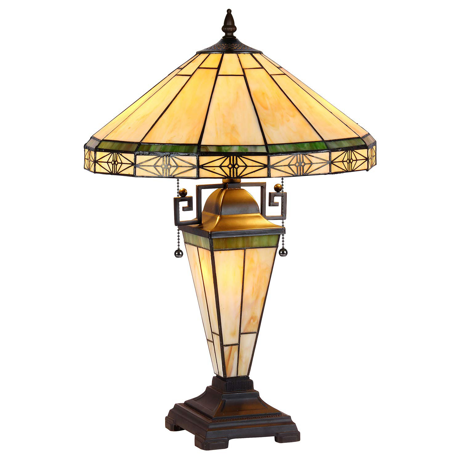 Tiffany Large Table Lamp 3-Light With Nightlight Mission Rustic Style Desk Light Decor
