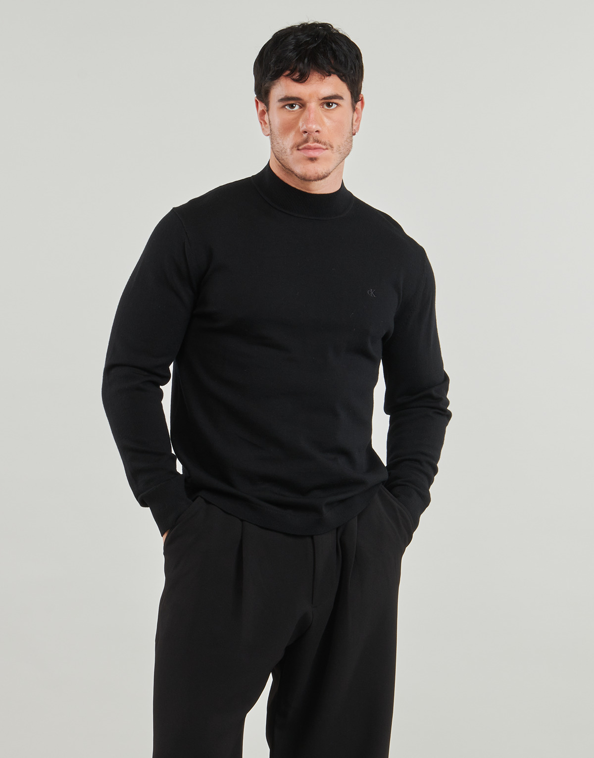 Calvin Klein Jeans - LS MERINO MOCK NECK SWTR - Black
