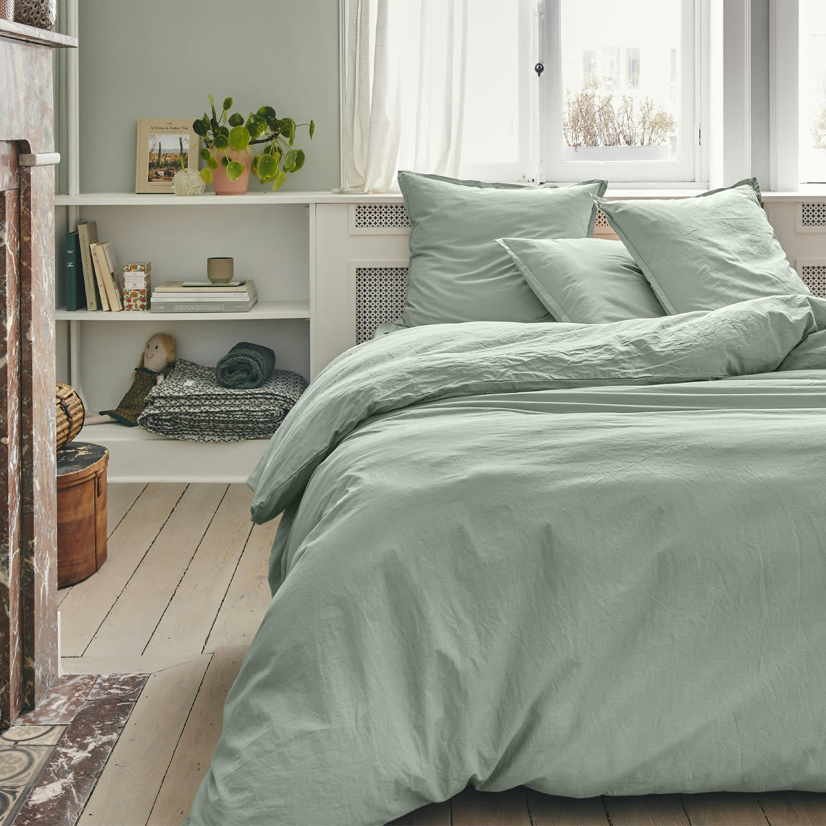 TOUT DOUX - Drap plat en coton vert 270x300