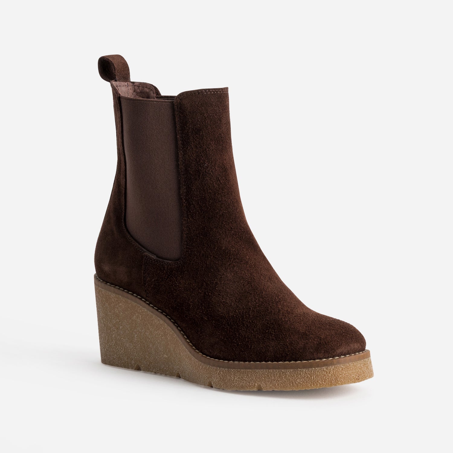 Chelsea boots compensé marron cuir velours