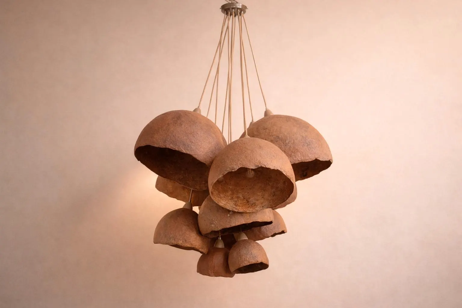Large paper mache chandelier handmade sculptural pendant light rustic ceiling fixture eco organic decor statement lighting cluster GRONO 11