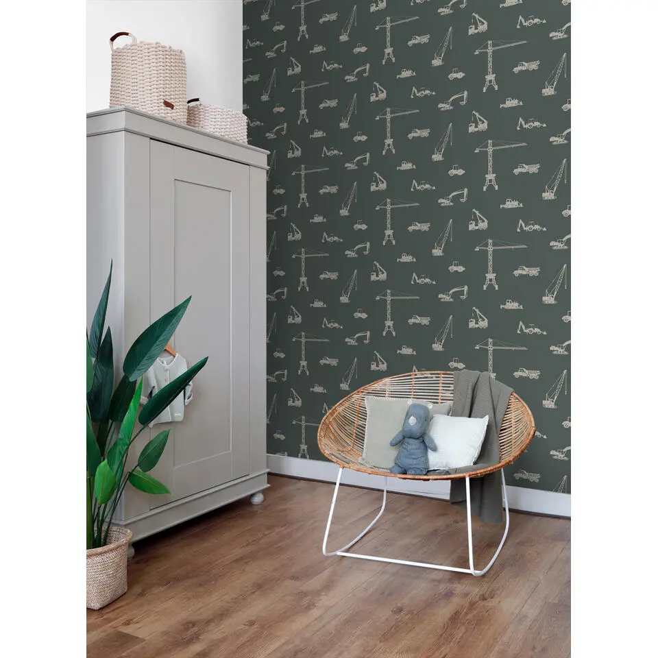 ESTAhome behang voertuigen vergrijsd zeegroen - 53 cm x 10.05 m