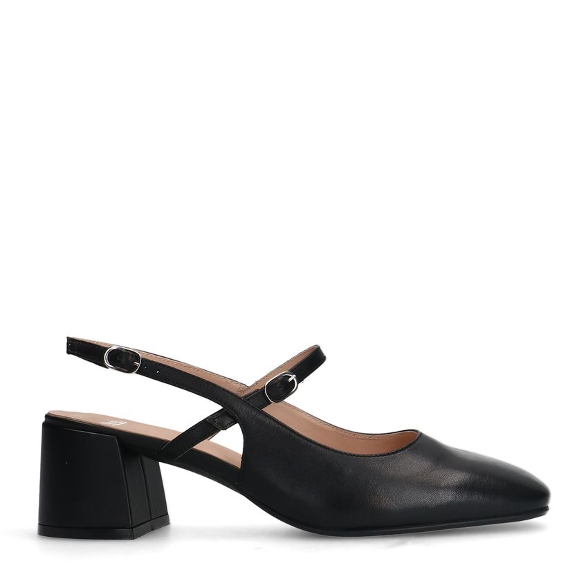 Manfield Zwarte leren slingbacks