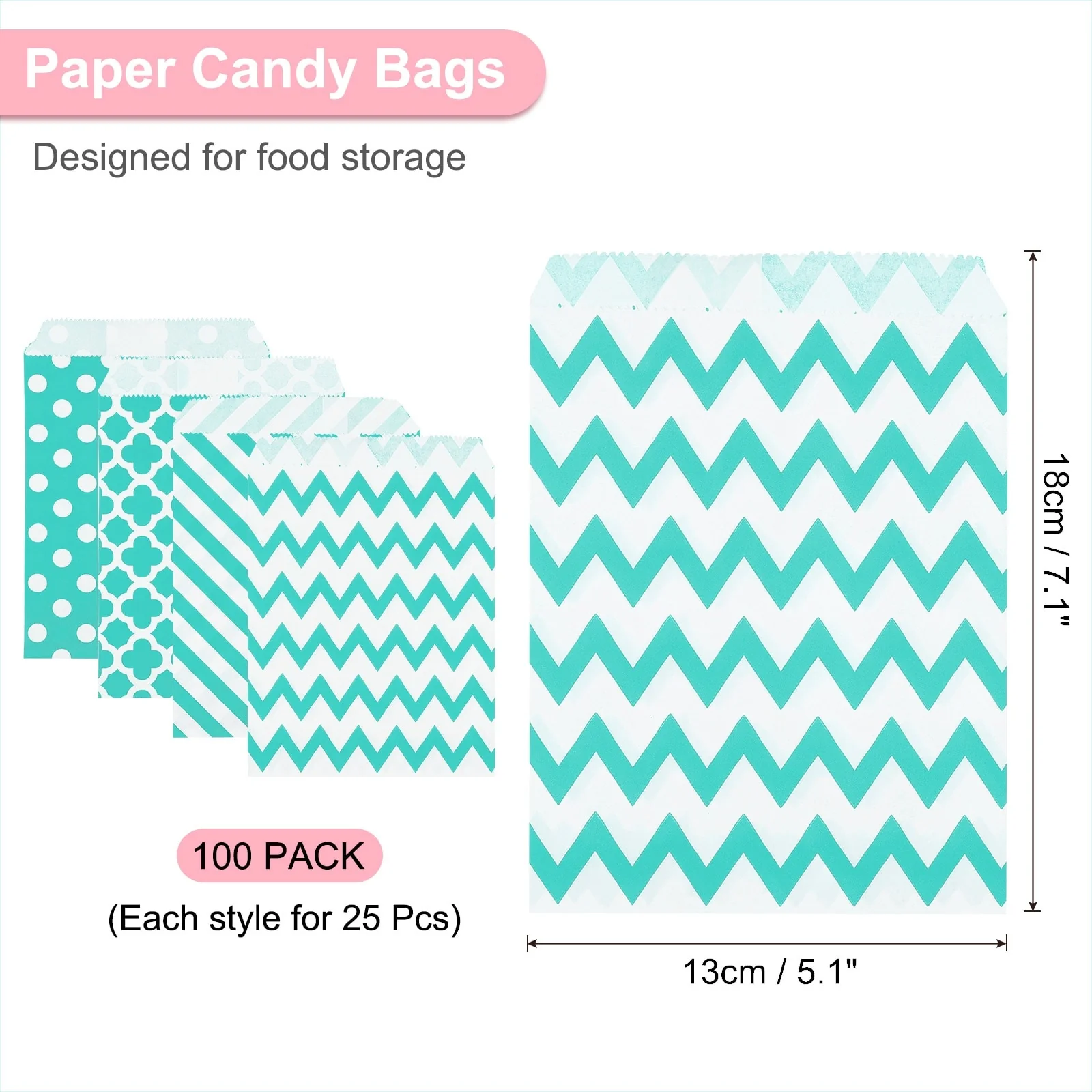 100Pcs Kraft Paper Treat Bags, 7 x 5 Candy Bags Flat Favor Bags