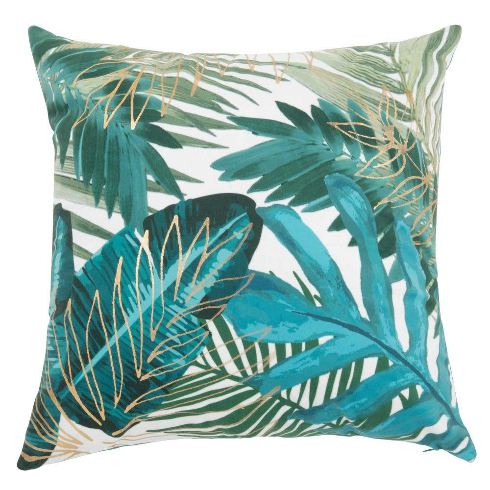 JUNGLE - Housse de coussin en velours vert imprimé jungle 40x40