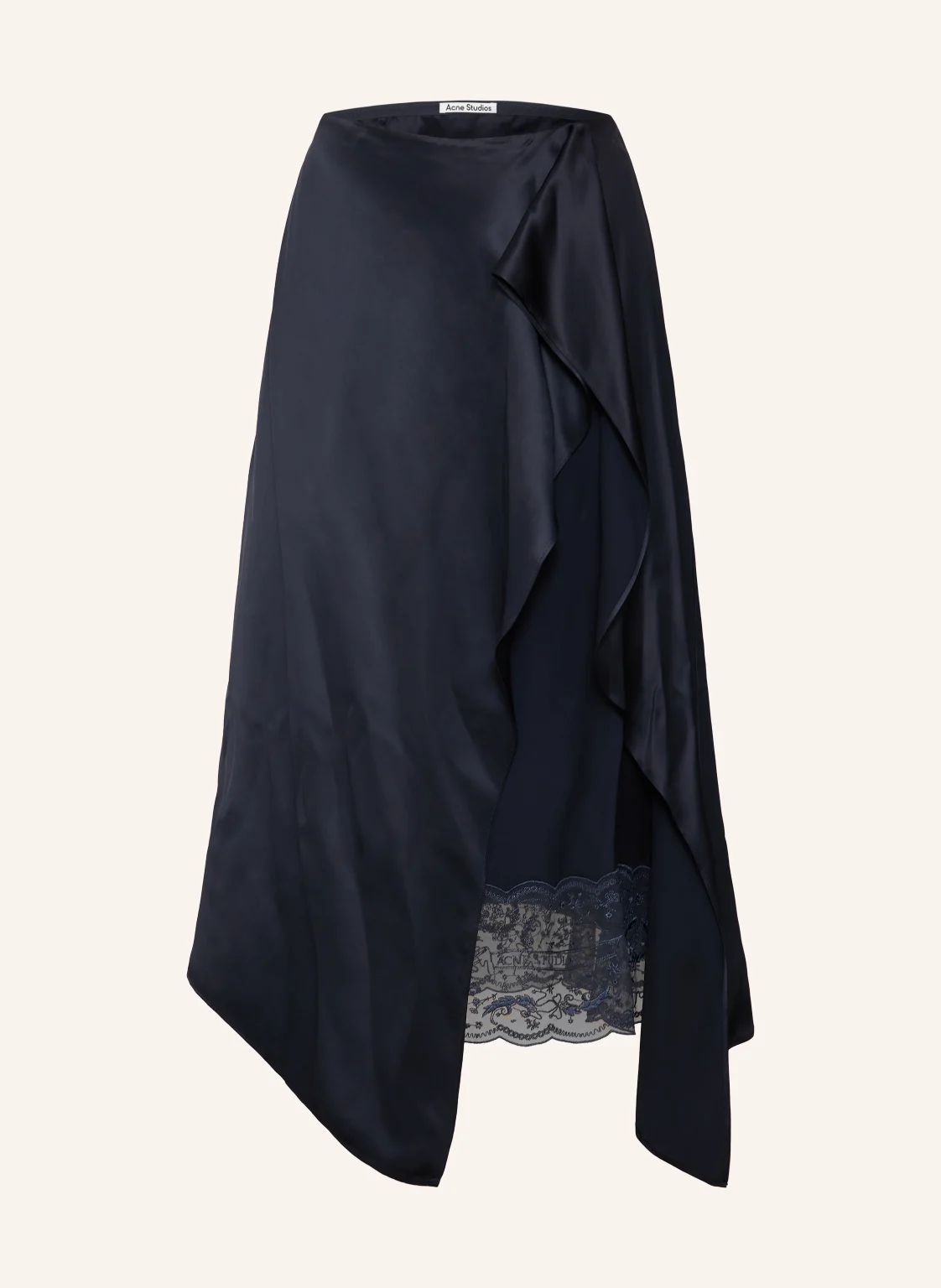 Acne Studios Satinrock in Wickeloptik mit Spitze