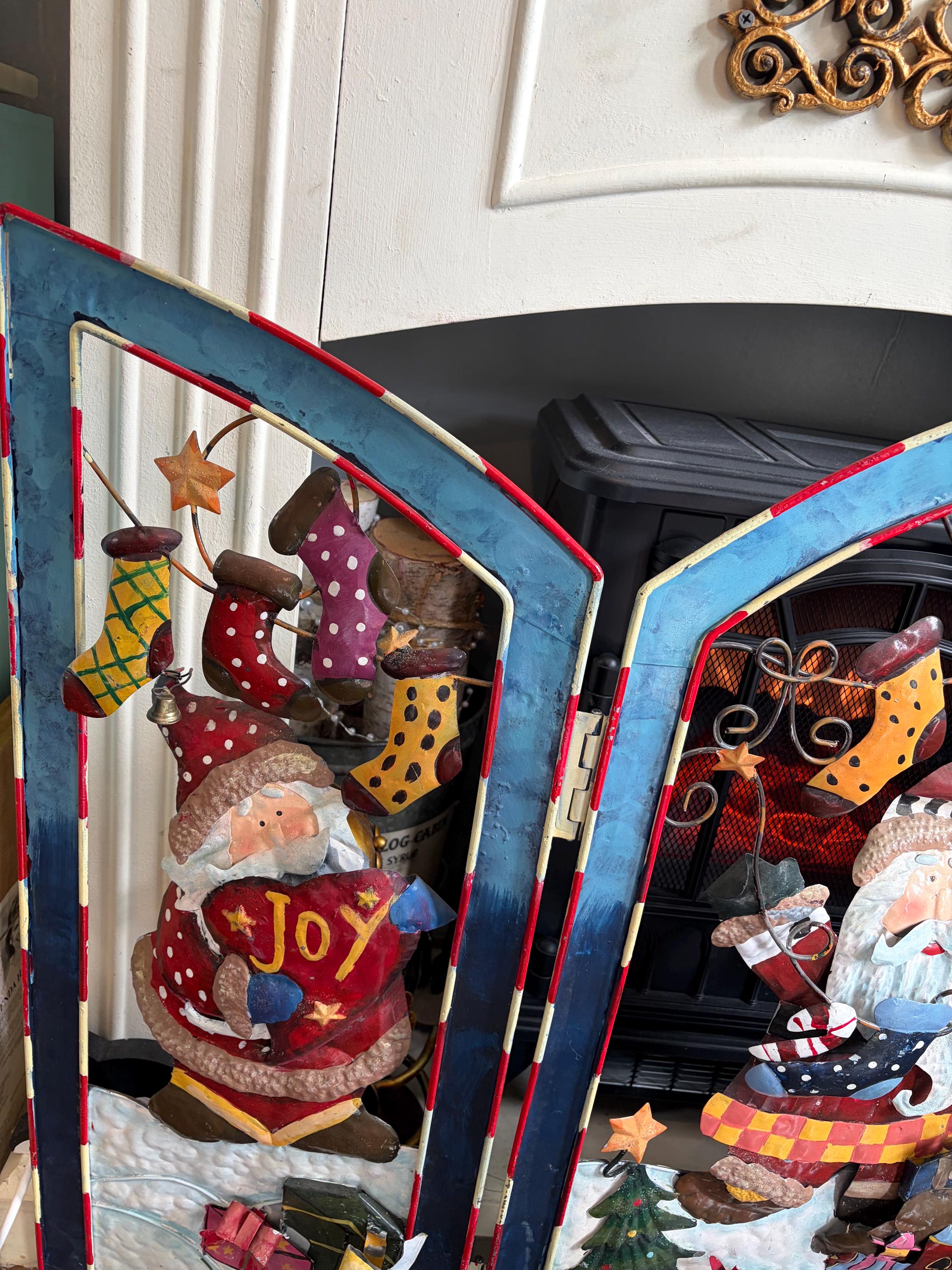 Santa Clause 3D Fireplace Screen | Christmas | Presents | 30 Inches | Folding |