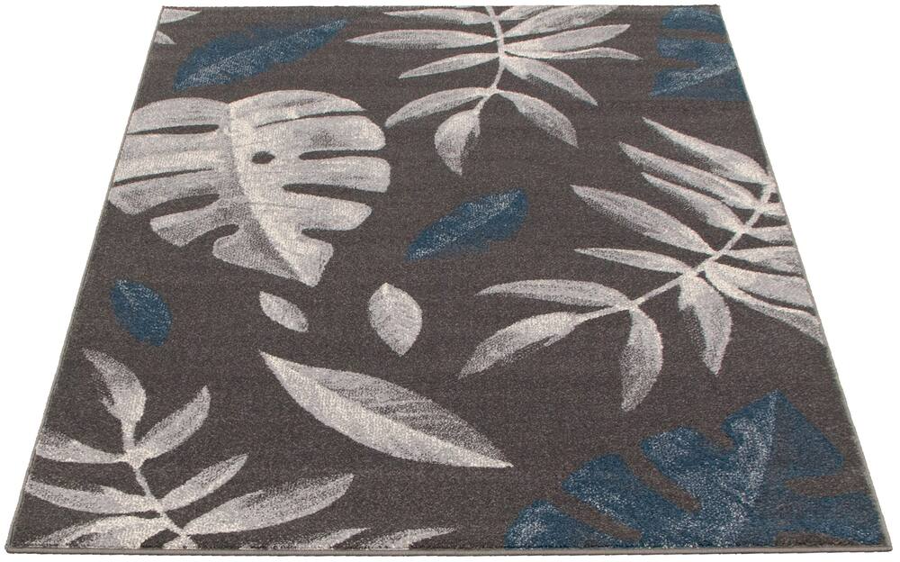 ECARPET Presly Indoor Floral Area Rug, Anthracite/Petrol, Assorted Sizes