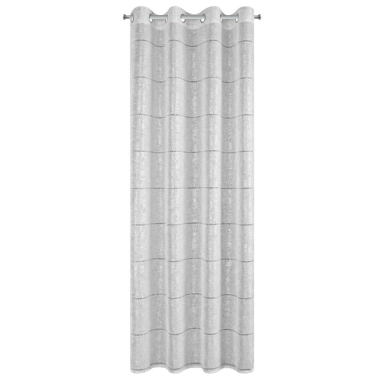 Firanka KATY etamina biała srebrny nadruk przelotki woal 140x250 cm