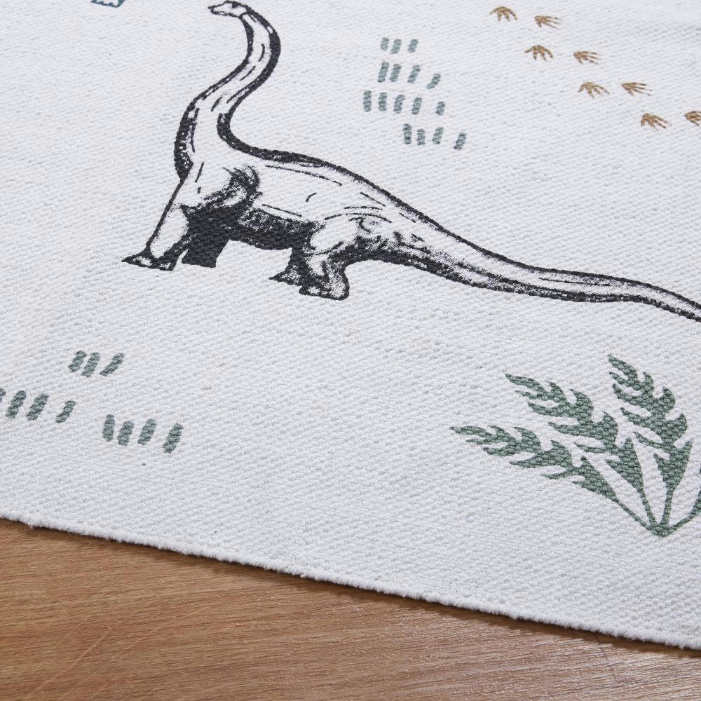 DINO - Tapis enfant en coton blanc imprimé 120x180