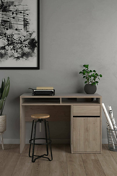 Bureau Abbadu, Pupitre polyvalent, Table de bureau pour PC, Plan de travail, 110x48 h77 cm, Chêne clair