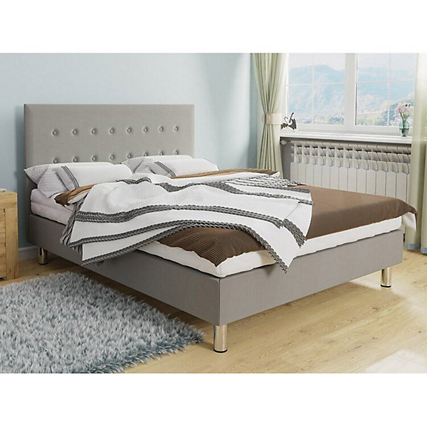 Lit Logan 100, Double, Gris clair, Tissu, Disponible, 140x204x115cm