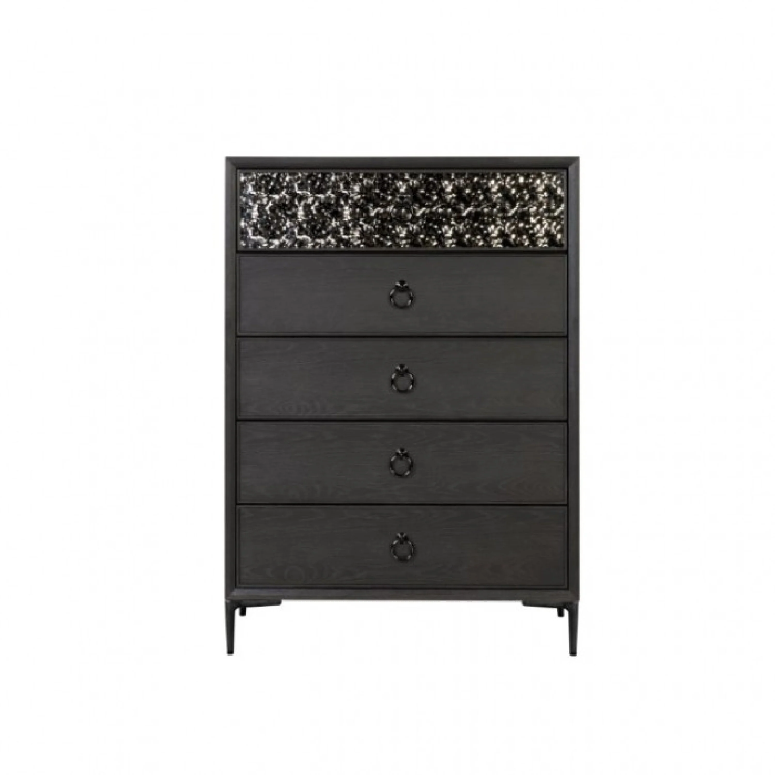 Kaira Tall Dresser Chest, 5 Drawers, Textured Metal, Espresso Brown