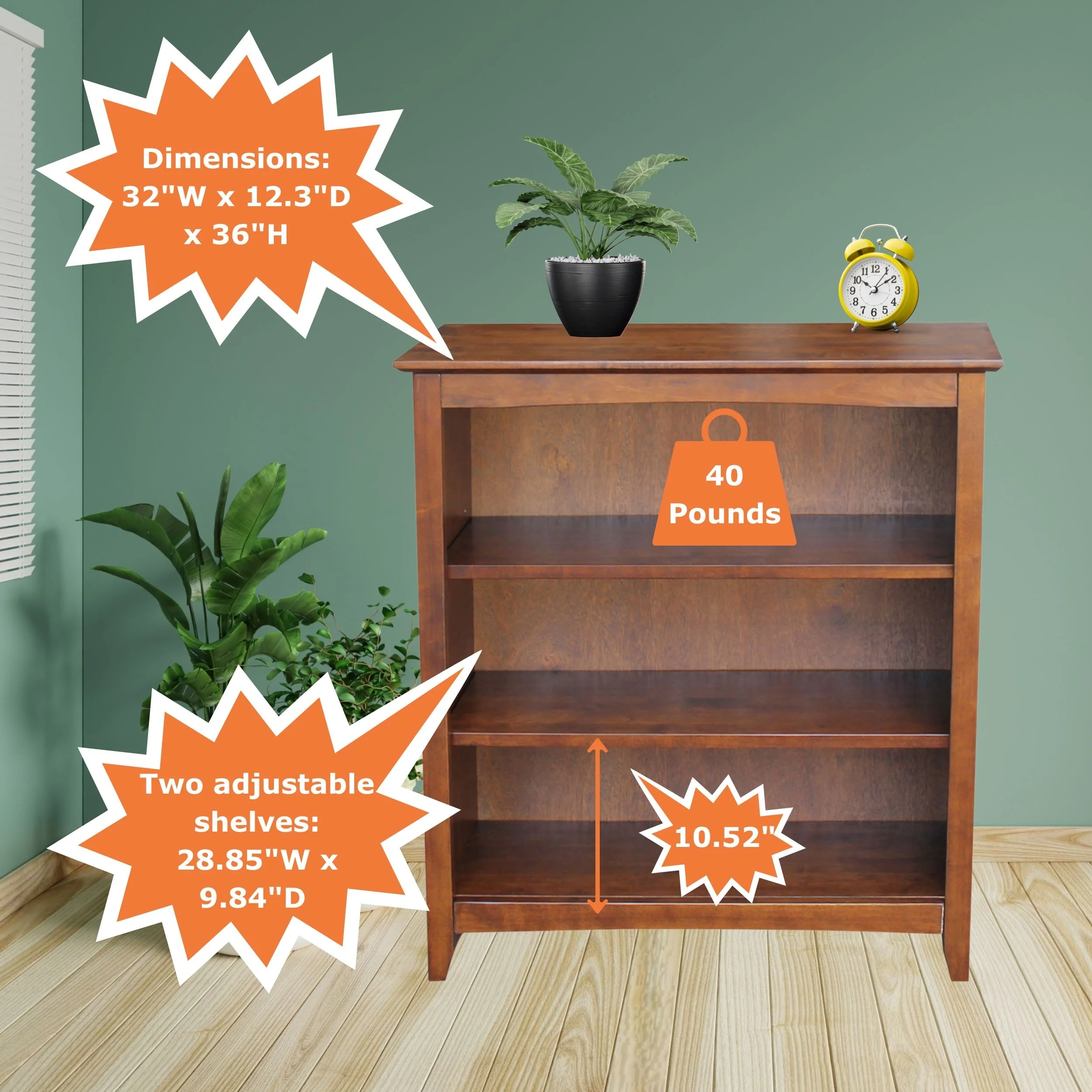 Shaker Solid Wood Bookcase, 36 High