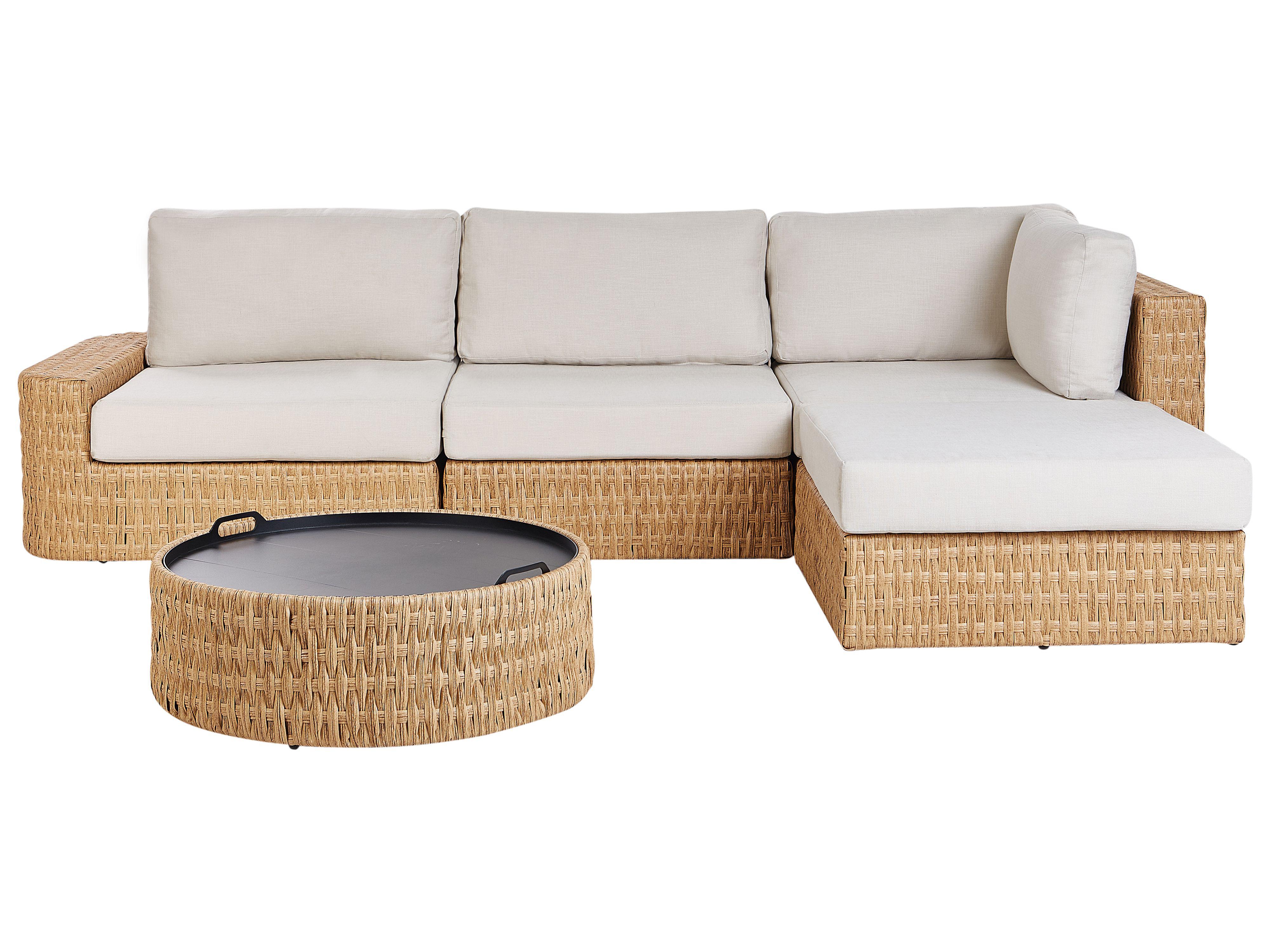 Garden Corner Sofa with Table 4 Seater OLIVERI Left Hand PE Rattan Beige