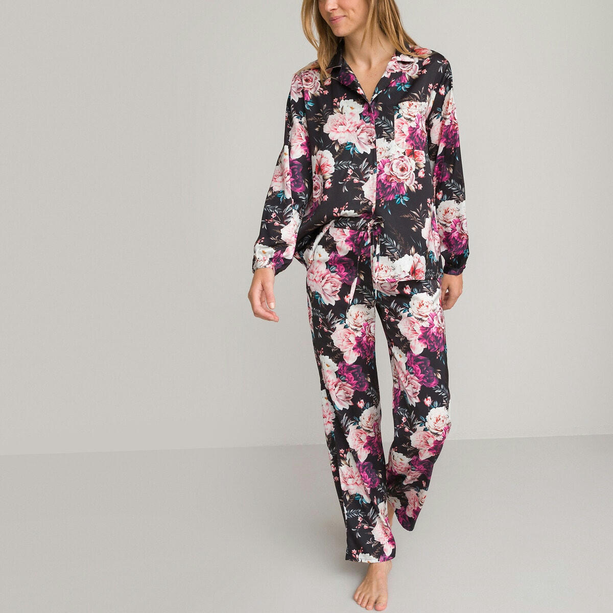 Pyjama en satin, imprimé fleurs