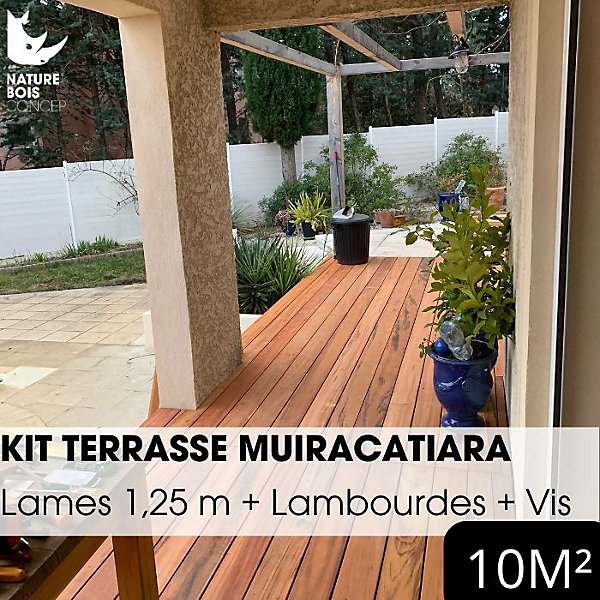 Kit terrasse complet - MUIRACATIARA / TIGER WOOD - Ep.21 mm x l.145 mm - L.1,25 m/ 10 m²