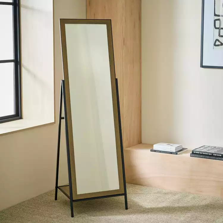 Habitat Black Metal & Wood Freestanding Mirror - 147x45cm