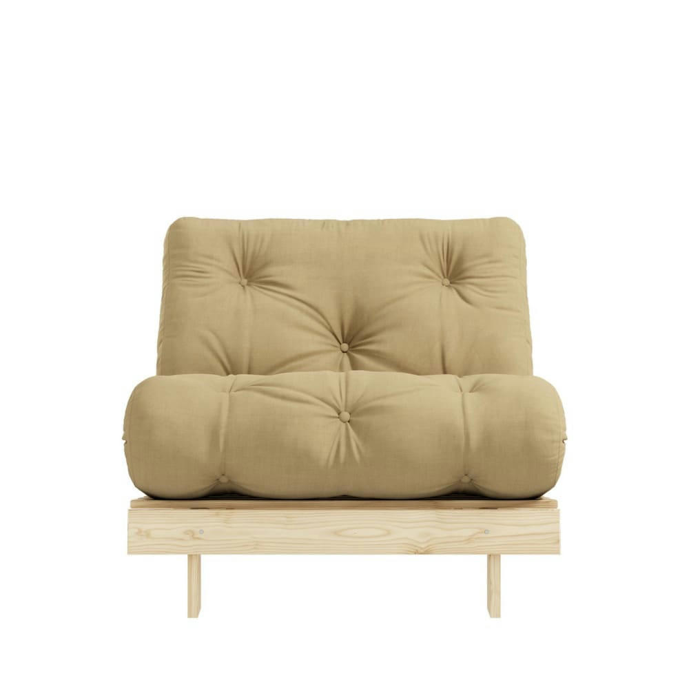 ROOTS - Fauteuil convertible 90x200cm en bois naturel et tissu blé
