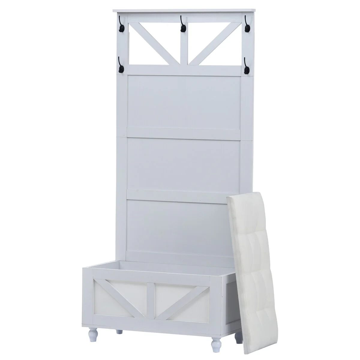 Hall Tree with 5 Hooks,Coat Hanger,Storage Bench,3-in-1 Design
