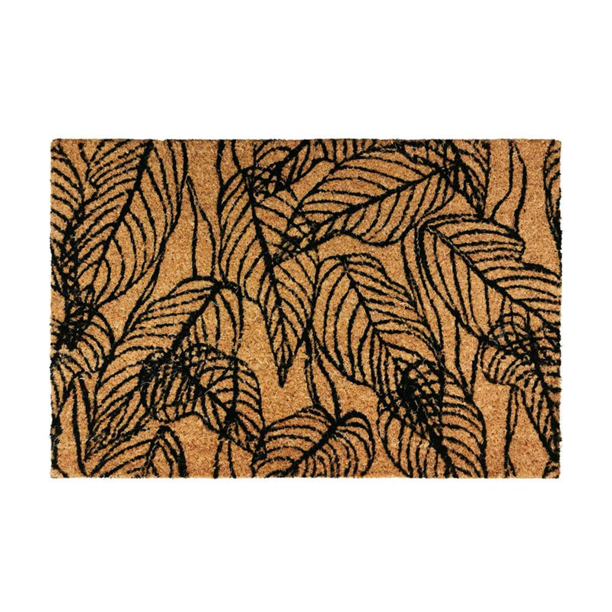 NERVURE - Paillasson fibre de coco motif feuilles naturel-noir 60x40