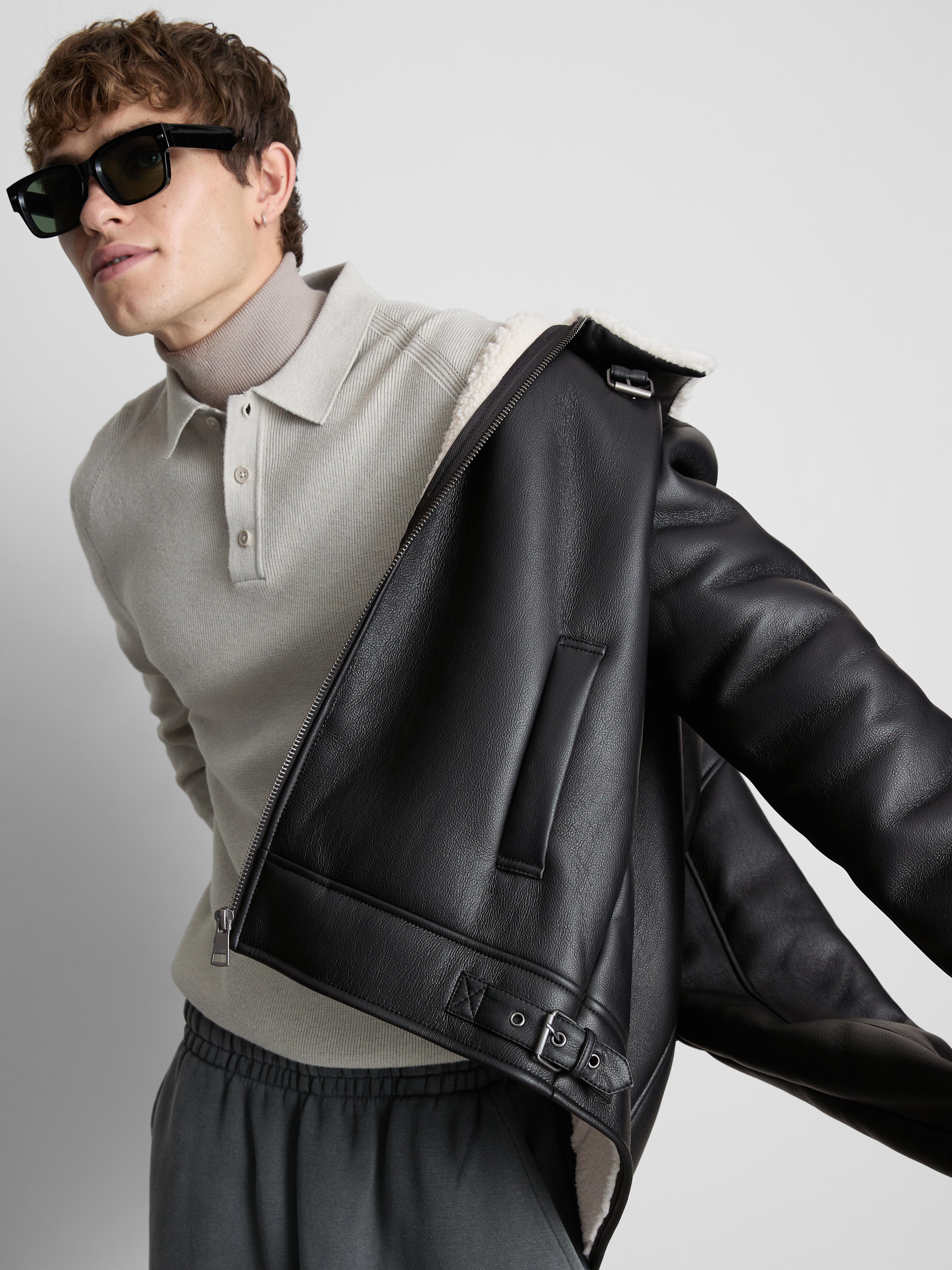 Faux Leather Aviator Jacket