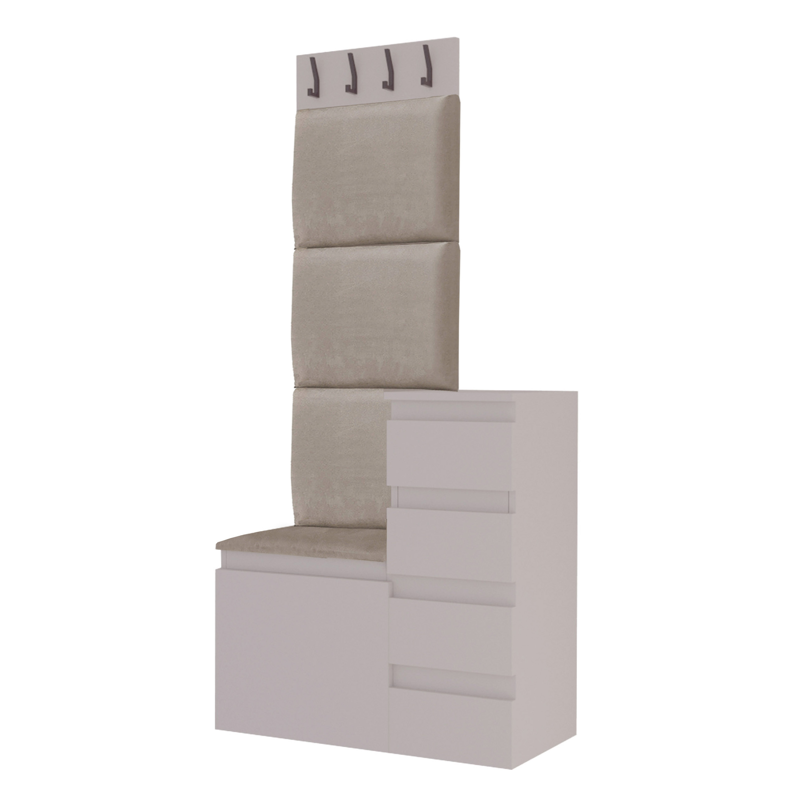 Zestaw Do Przedpokoju 1P3S(4S) Kaszmir Beż 82X37X175 Cm Welur Beż