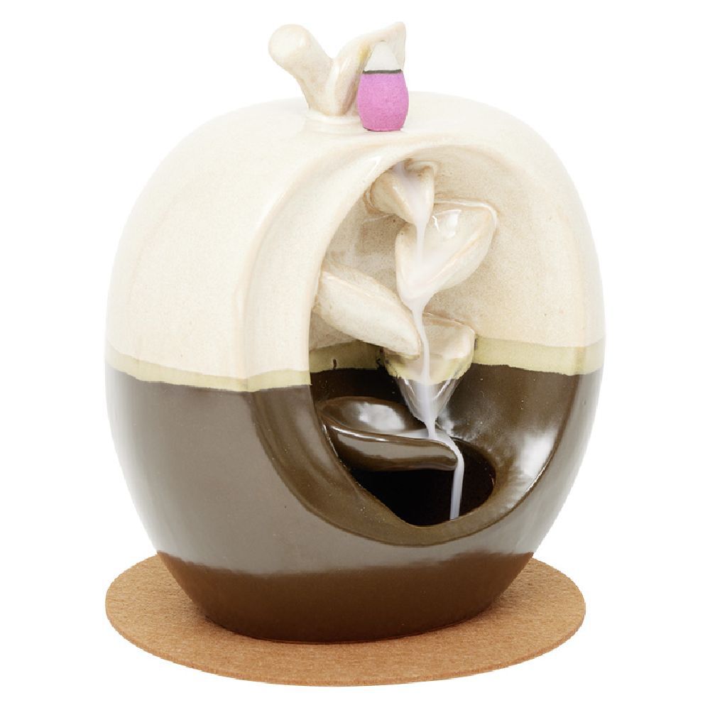 Fontaine à encens forme pomme beige et marron H16 cm