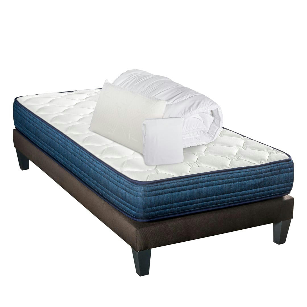 QUINCONCES - Ensemble  90x190  Matelas + Sommier + Accessoires