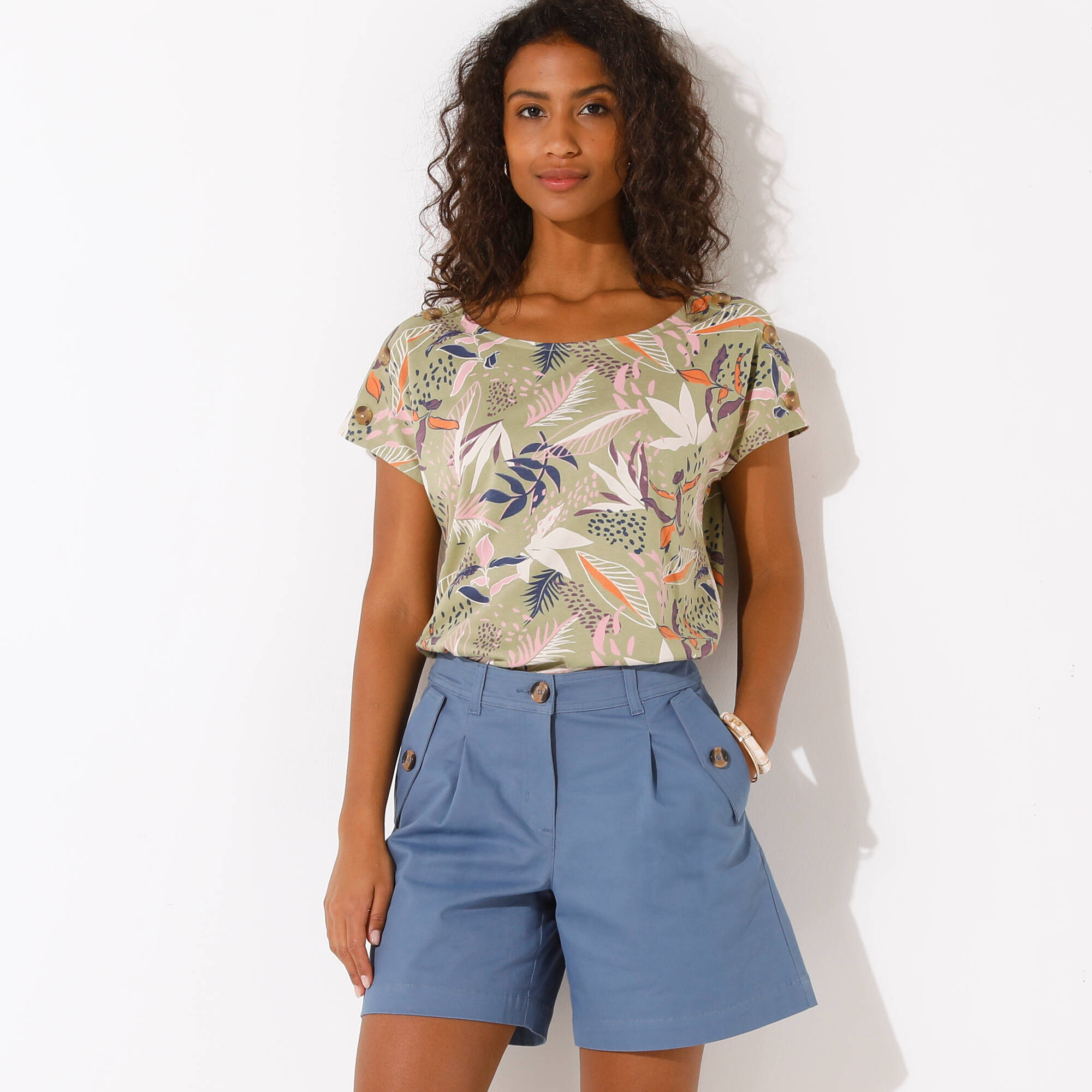 T-shirt col rond imprimé tropical