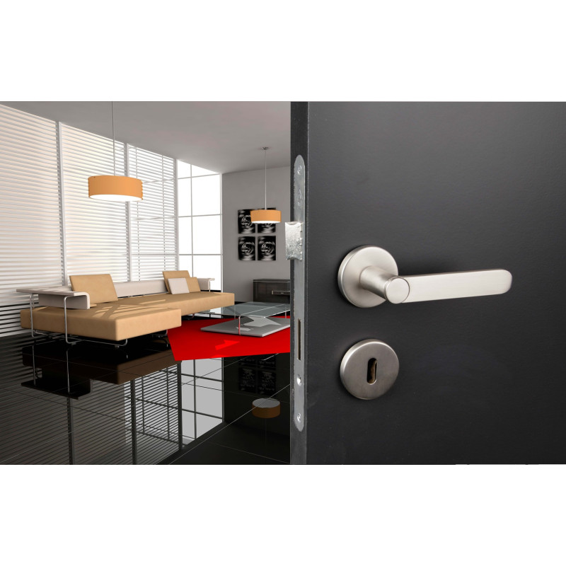 Poignée de porte Easy Fix avec rosace et entrée nickel LINEA BERTOMANI