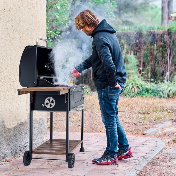Royal Gourmet CD1824M 24-Inch Charcoal Grill, BBQ Smoker with Handle and Folding Table, Garden and Backyard Grilling, Black