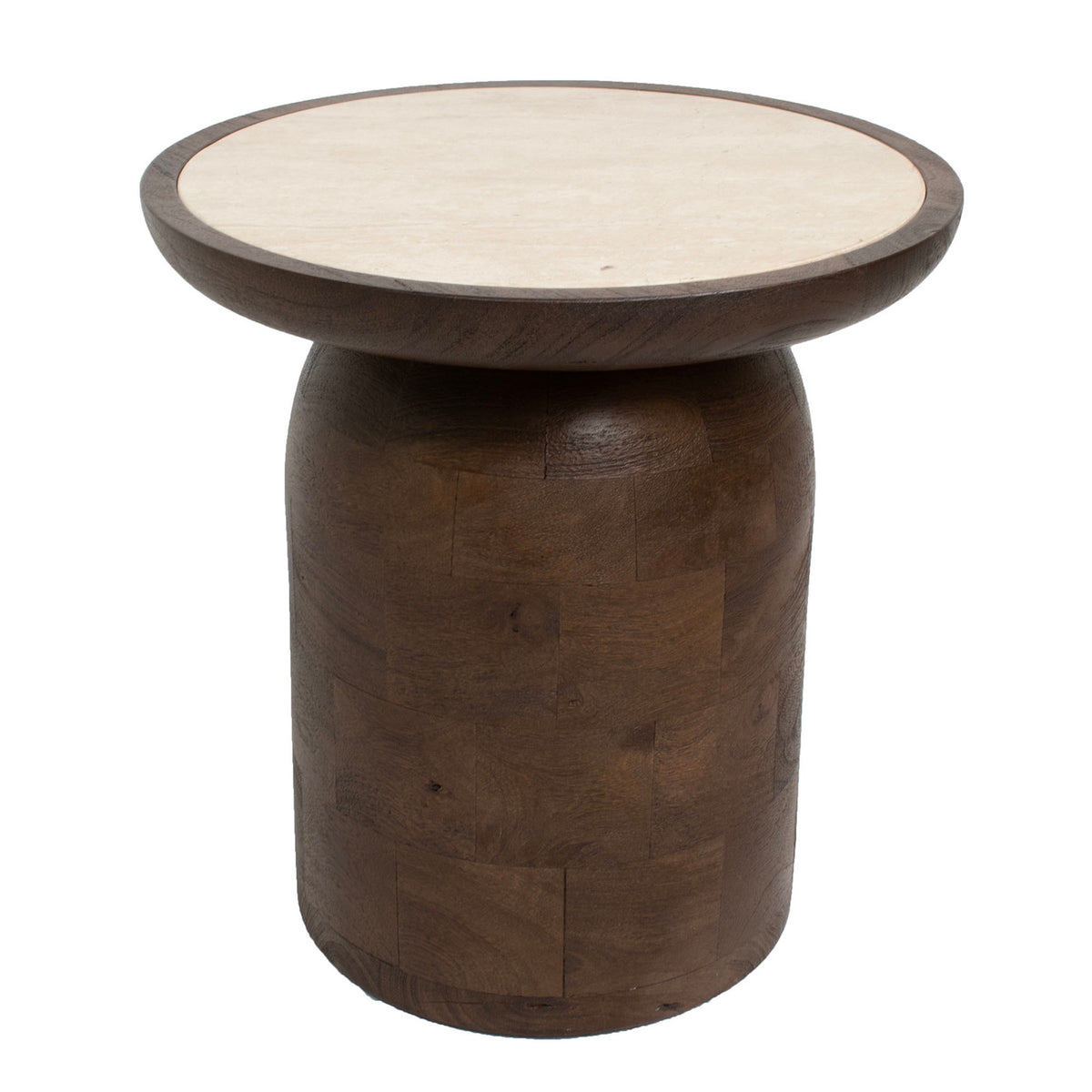 Giga Meubel Bijzettafel Aletta - Bruin/Beige - Mangohout/Travertin - 40x40cm