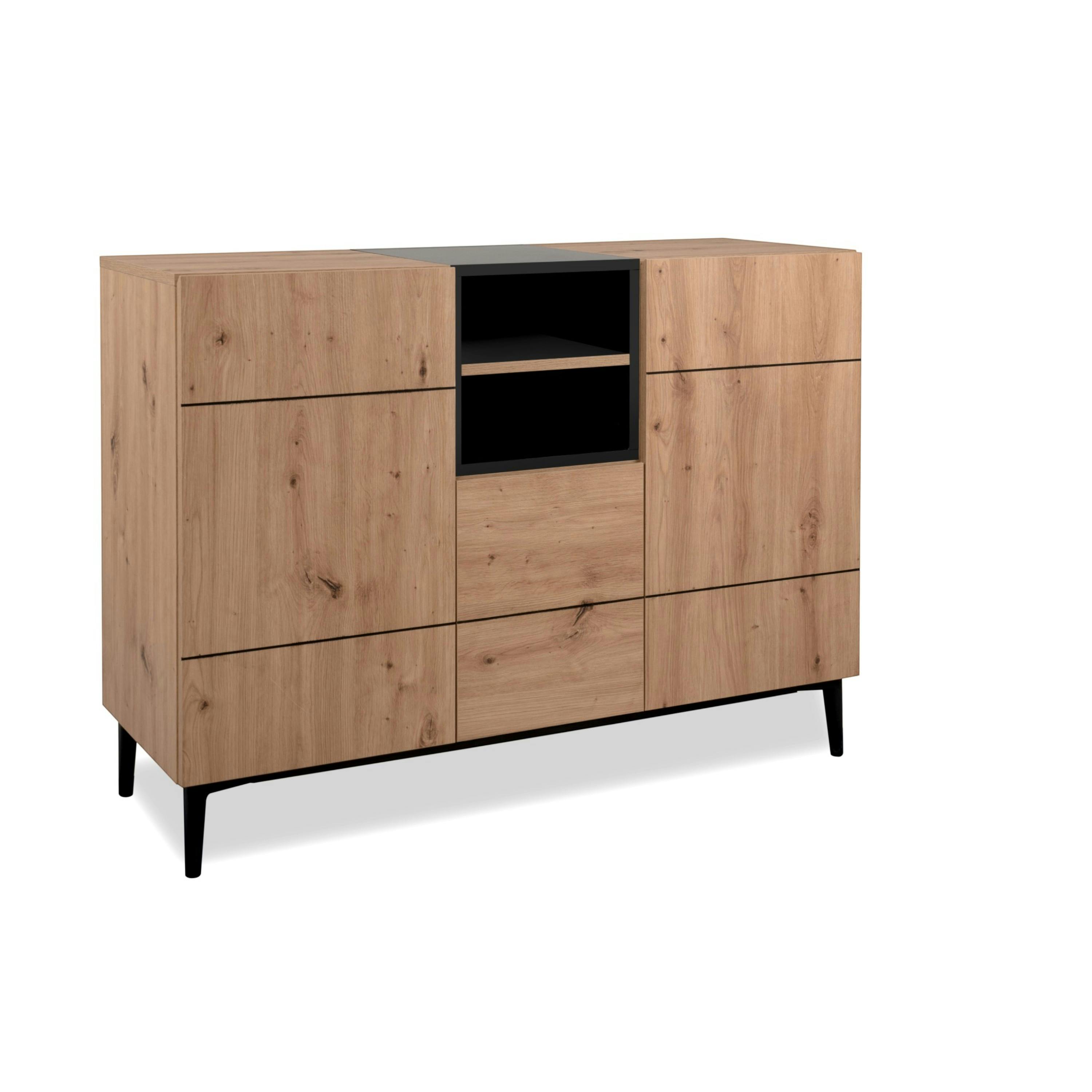Buffet moderne 3 portes décor bois et noir ALVA