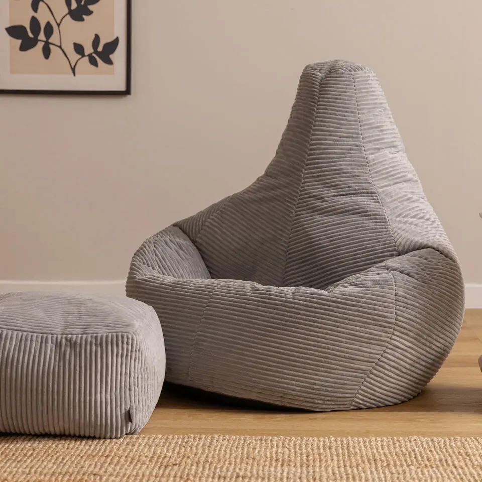 icon - Dalton XL Zitzak Fauteuil met Poef - Gaming - Ribfluweel - Grijs