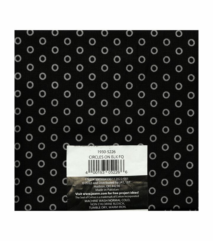 18 x 21 Circles on Black Cotton Fabric Quarter 1pc by Keepsake Calico