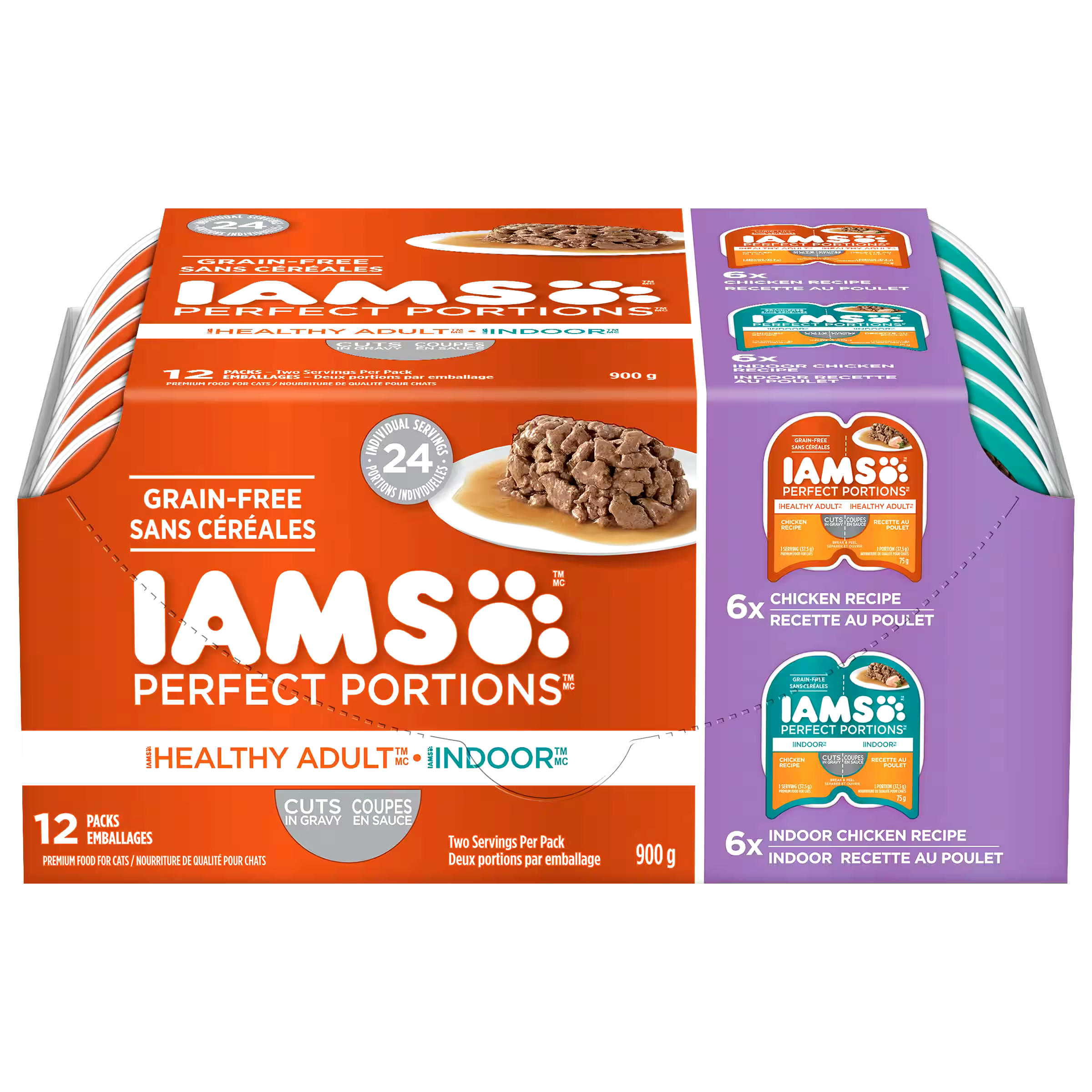 IAMS Perfect Portions Chicken & Indoor Chicken Adult Wet Cat Food, 12-Pk, 900-g