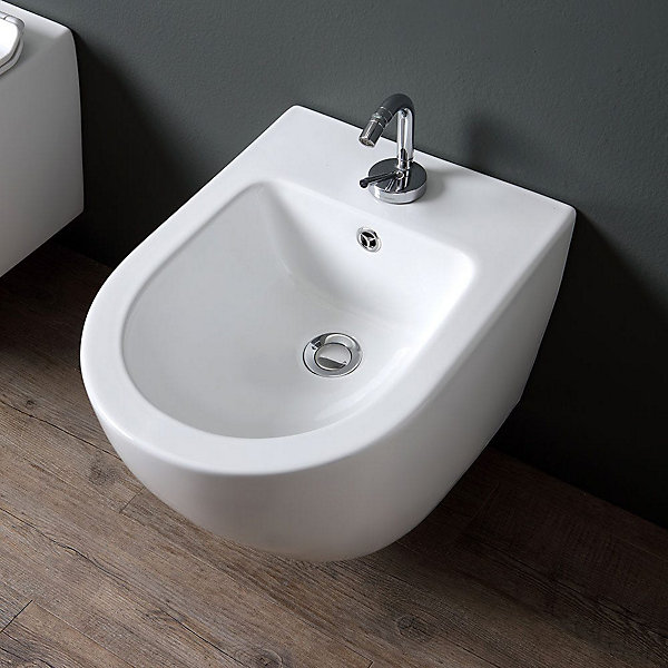 Bidet Suspendu Rond Blanc En Céramique Avec évacuation Murale - Folk