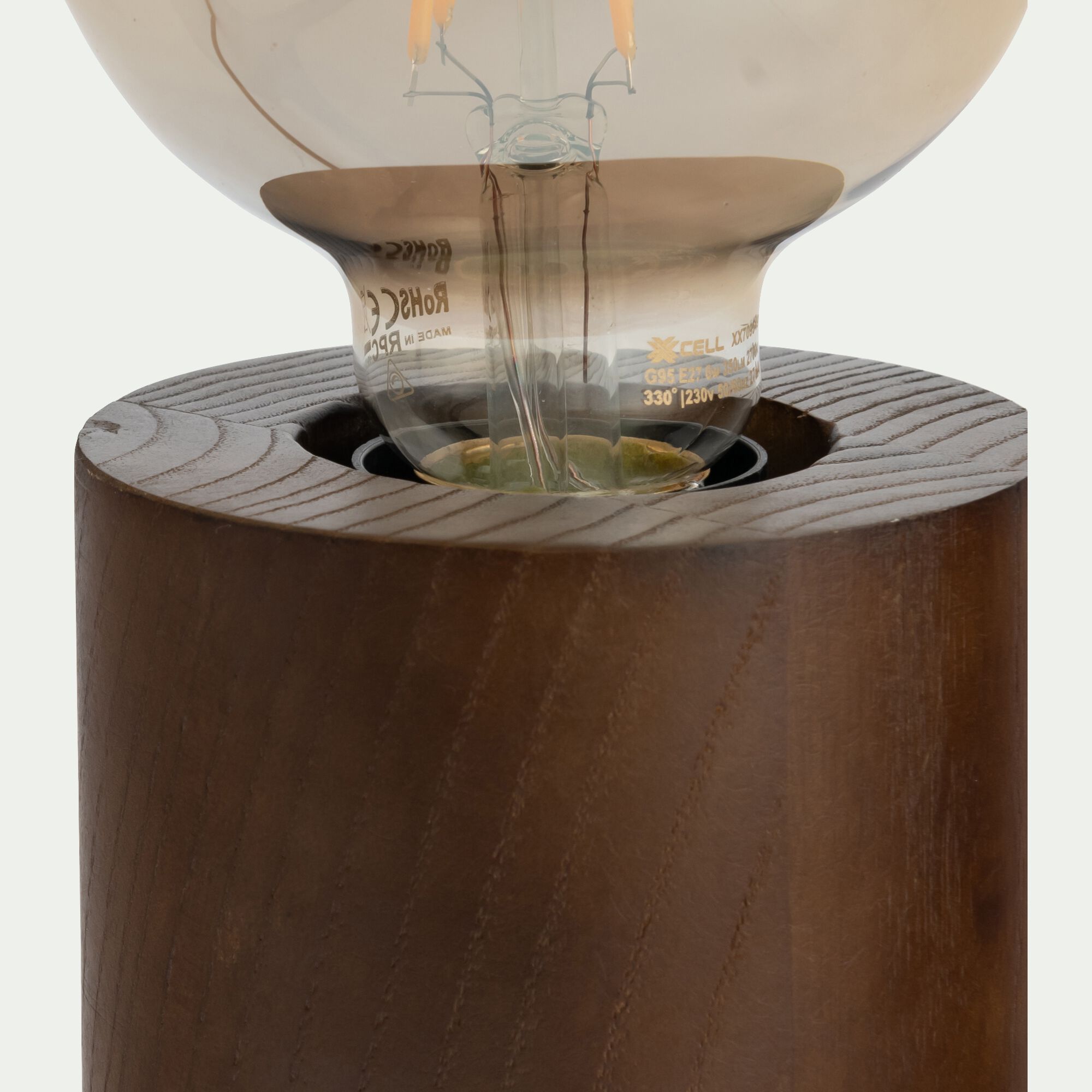 TRETS - Pied de lampe électrifiée en bois de châtaignier - bois foncé H12,5cm