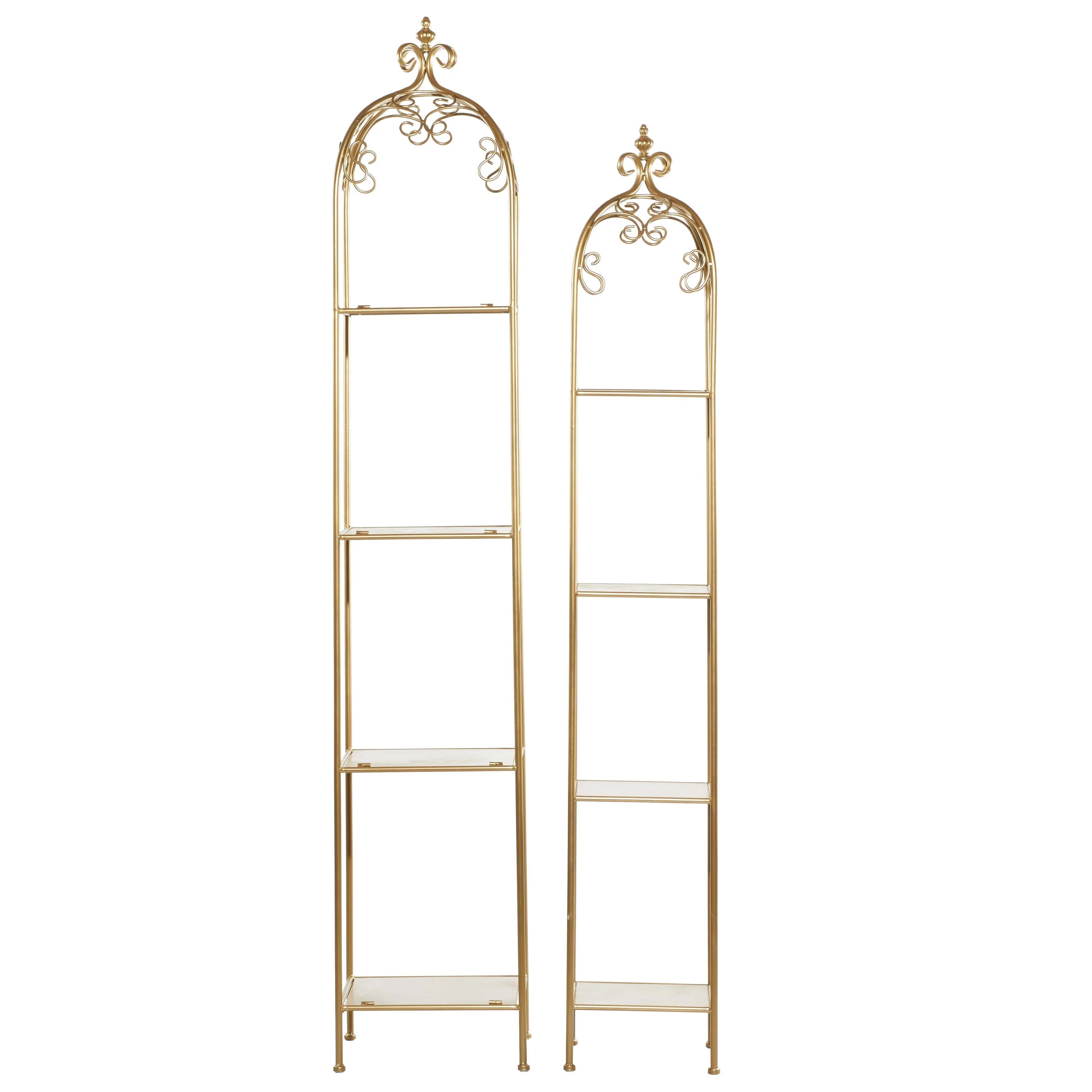 Gold Iron Traditional Shelving Storage Book Plant Stands (Set of 2) - S/2 74, 65H