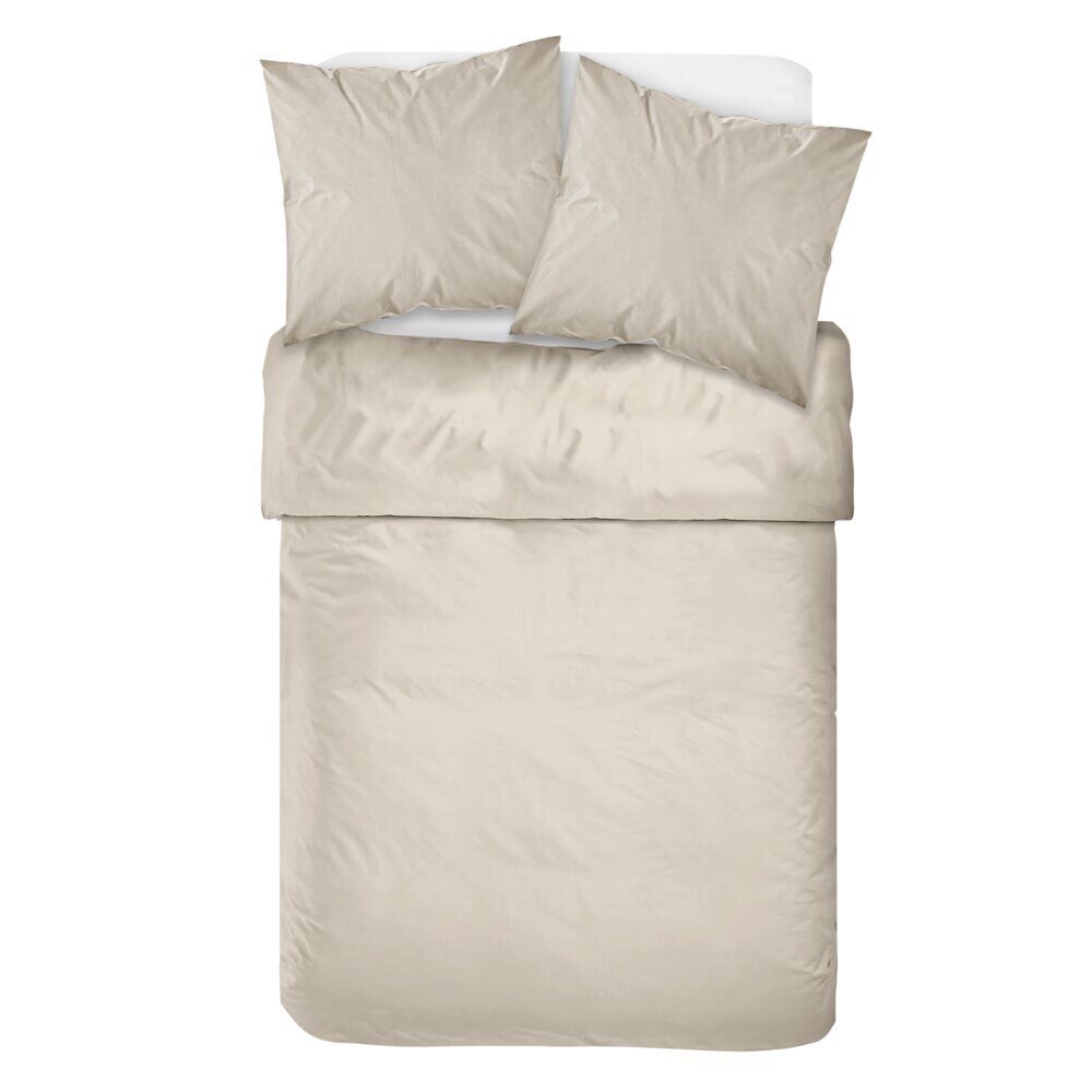 Parure de lit 2 personnes 240x220cm polyester tissu satiné beige