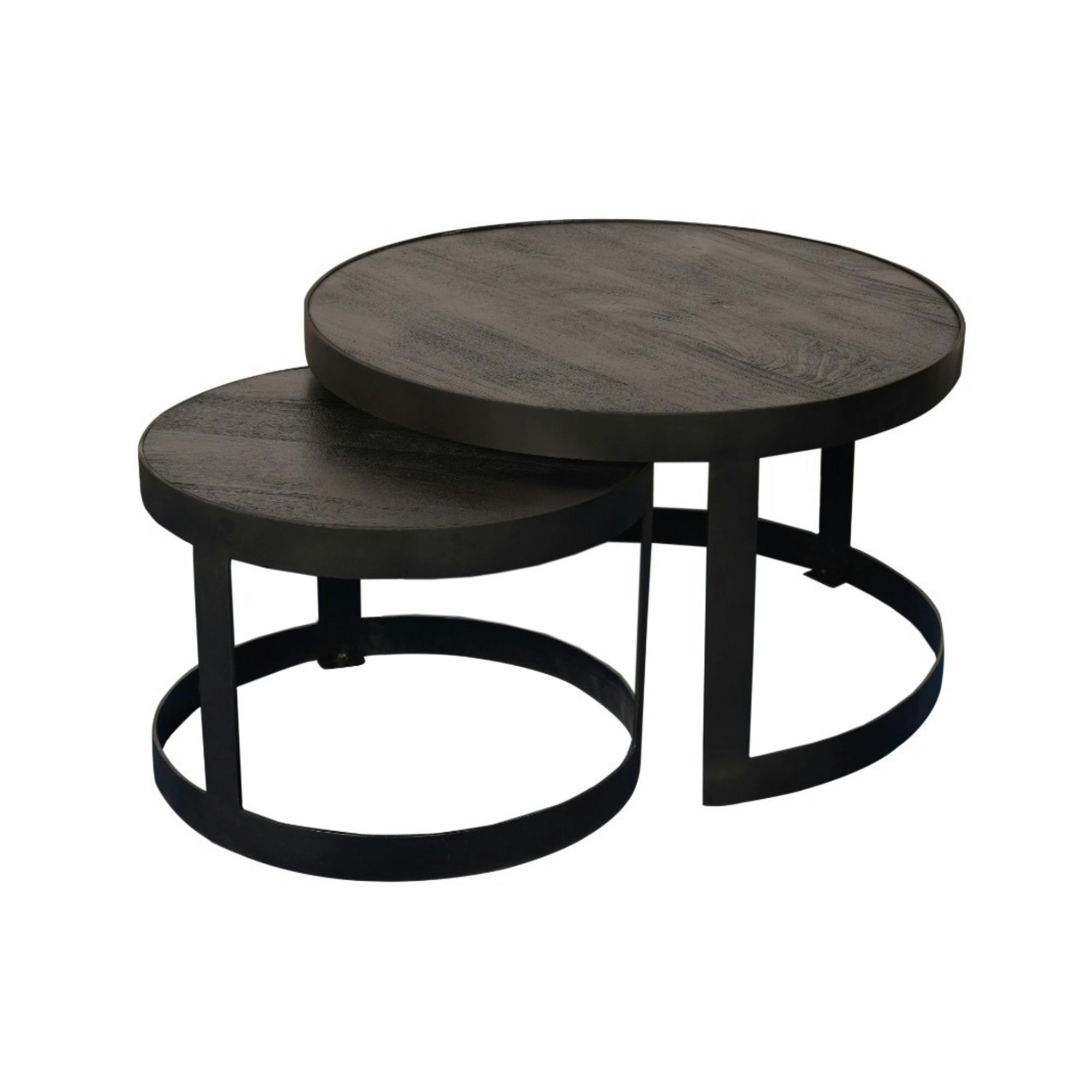 Table basse gigogne bois noir à rebord épais (lot de 2) ALMA