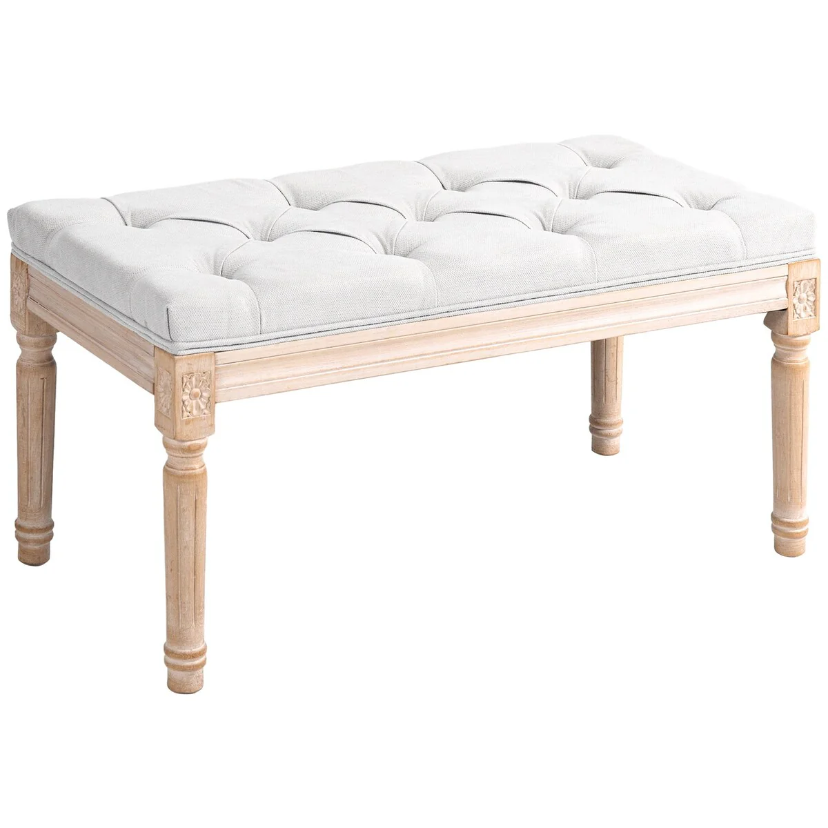 HOMCOM 32 Upholstered Cream White Bedroom End of Bed Bench with Button Tufted, Thick Padding