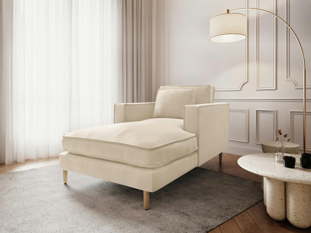 ALEXIS - Méridienne 1 place en tissu structuré beige clair