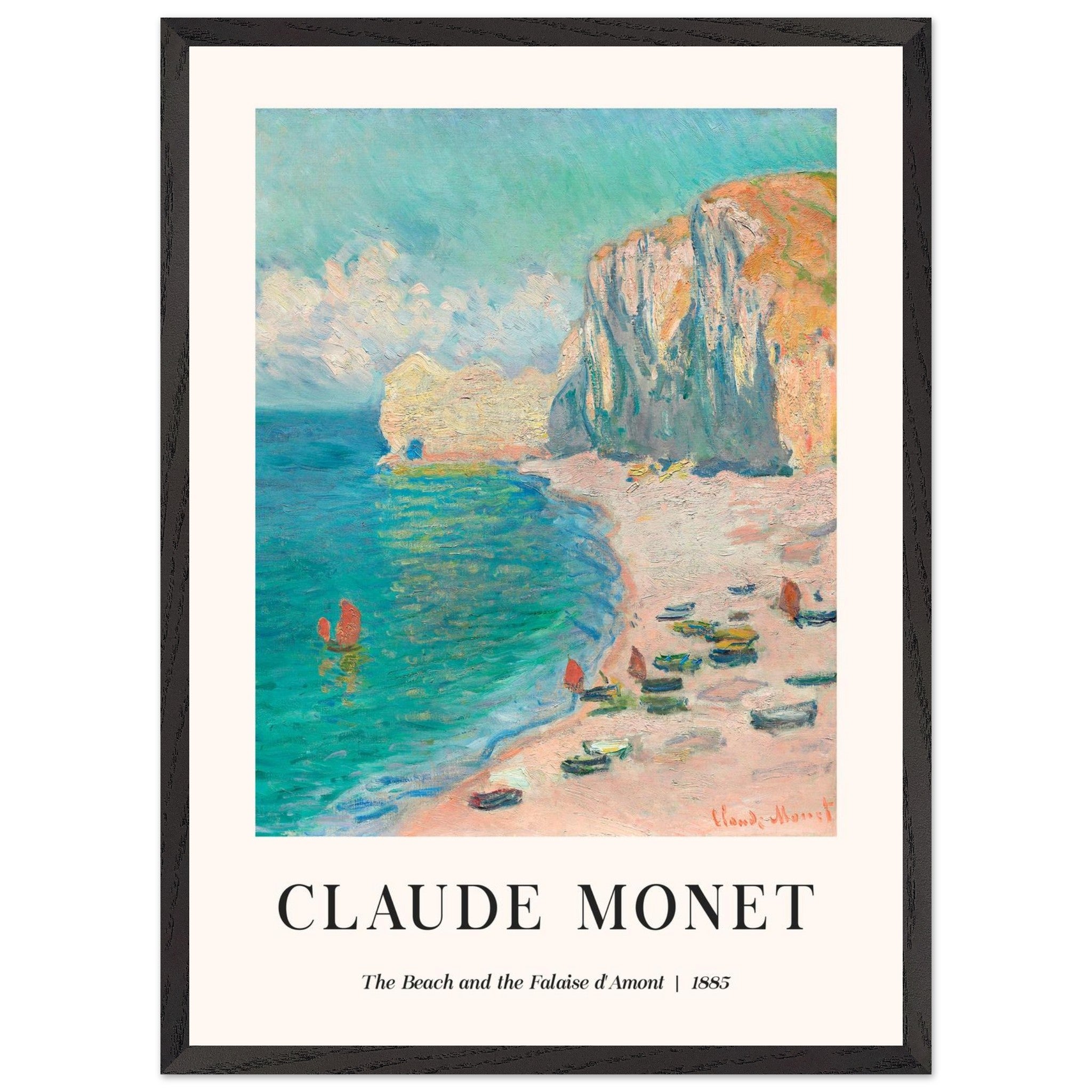 Artfulprints Poster met Lijst Claude Monet - The beach and the falaise d' Amont  - 50x70 cm - Blauw