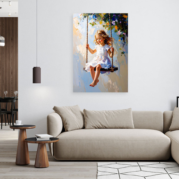 Obraz do pokoju dziecka, Dziewczynka na huśtawce 20x30