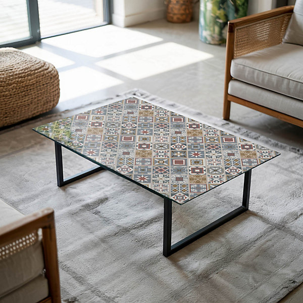 Dessus de table en verre trempé Wallfluent 100x70 cm Motif mosaïque avec ornements